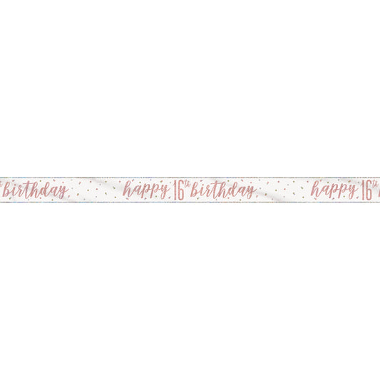 1 9' Glitz Rose Gold Foil Banner "Happy 16th Birthday"