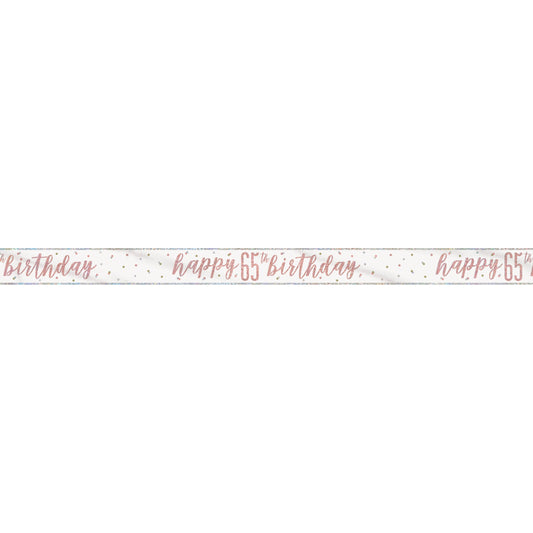 1 9' Glitz Rose Gold Foil Banner "Happy 65th Birthday"