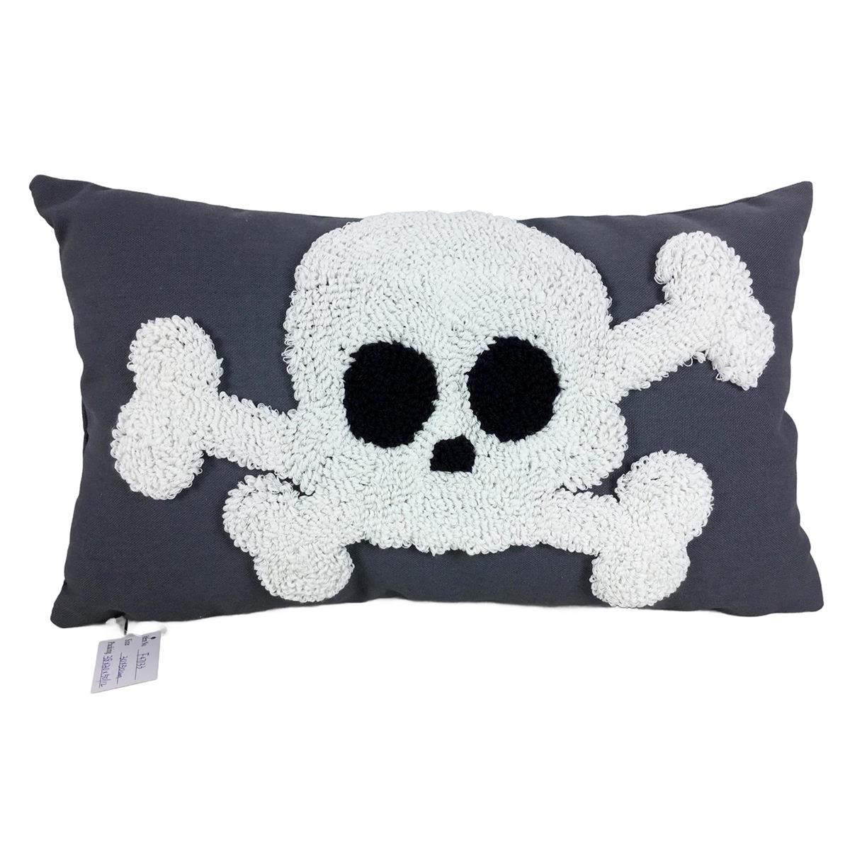 Skull and Cross Bones Embroidered Halloween Throw Pillow