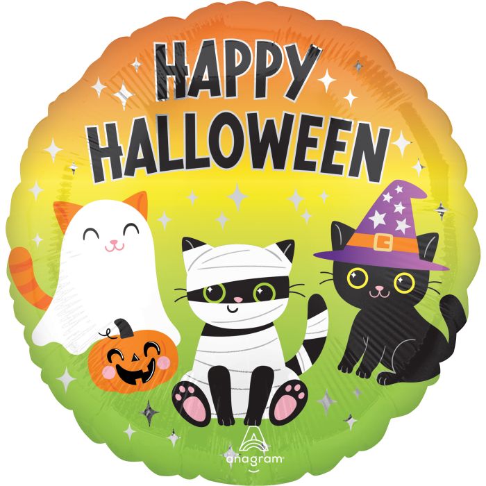 Purr-Fect Happy Halloween 18" Foil Balloon with Cats