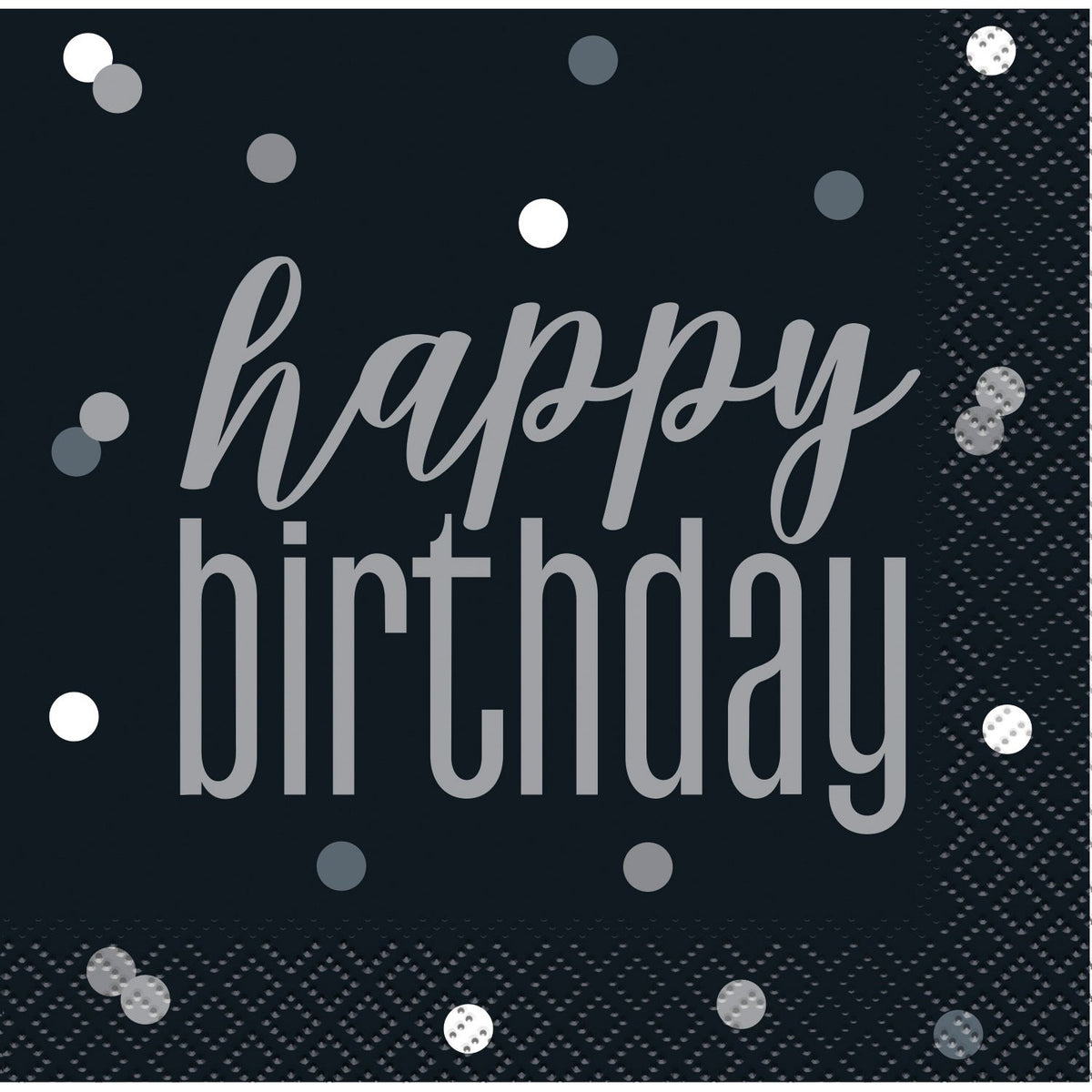 Birthday Black Glitz Happy Birthday Beverage Napkins, 16 Count