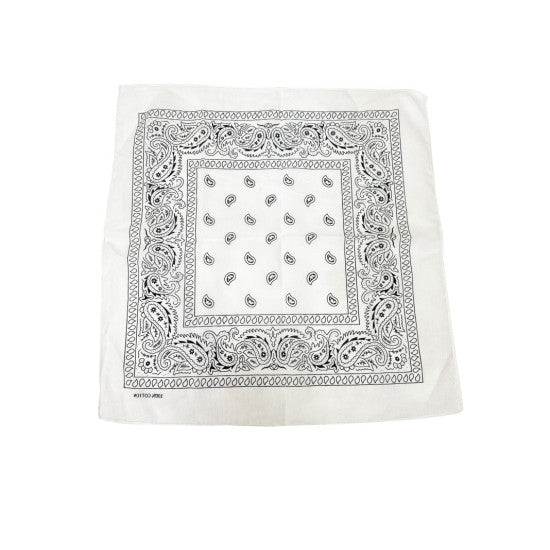 White Paisley Bandana, 20"x 20"