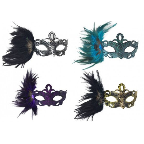 Assorted Masquerade Mask with Feathered Plume