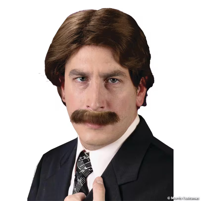 Brown 70s Wig & Moustache Set