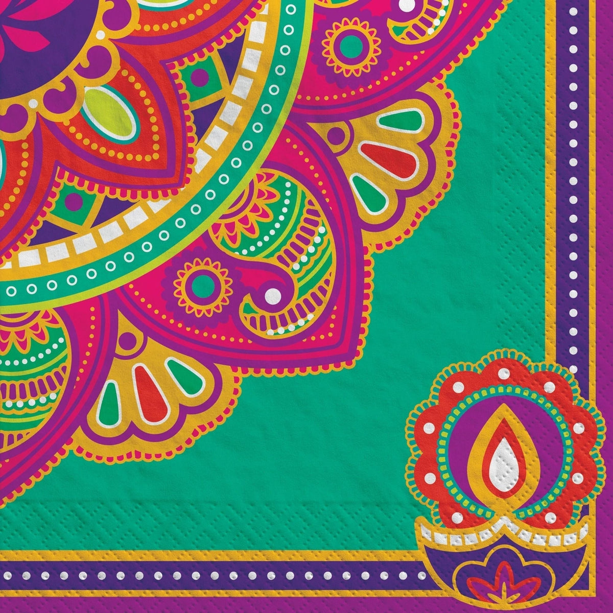 Napkin - Pink/Green, Square, Lunch, Rangoli Dream, 6.5", 16 Count