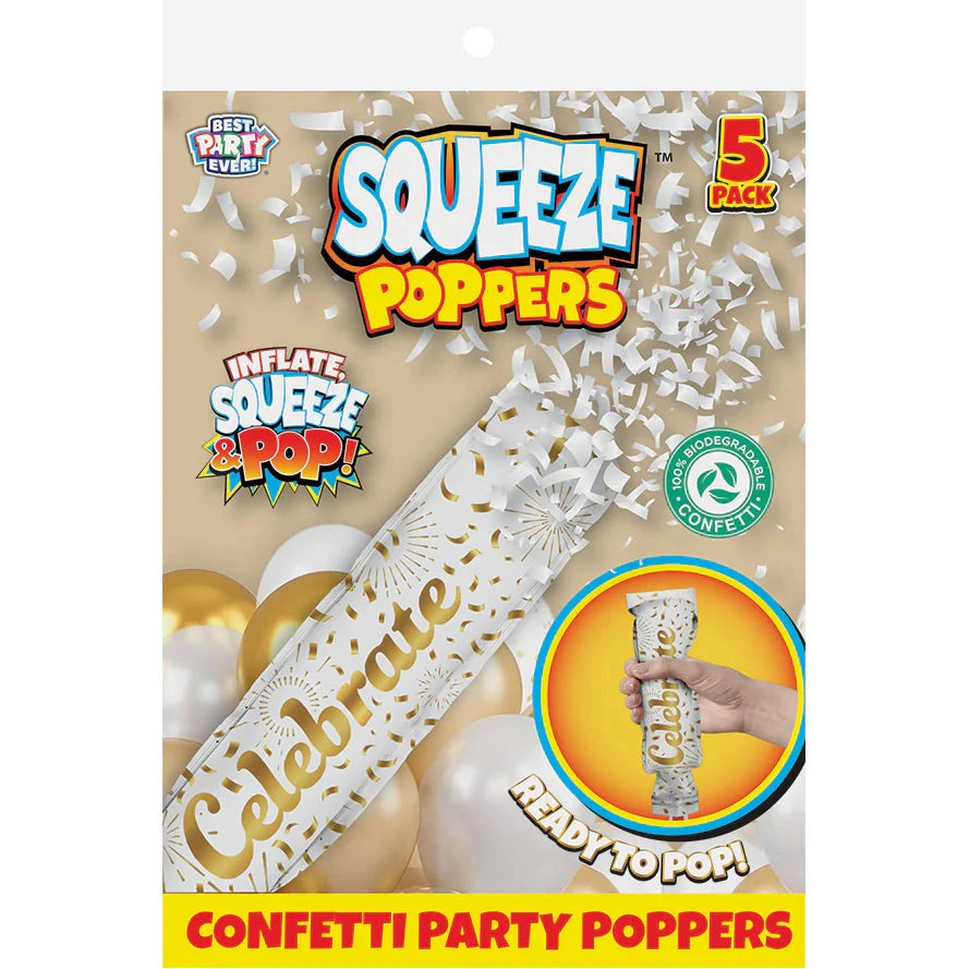Squeeze Poppers Celebrate Confetti Cannon, Pack of 5