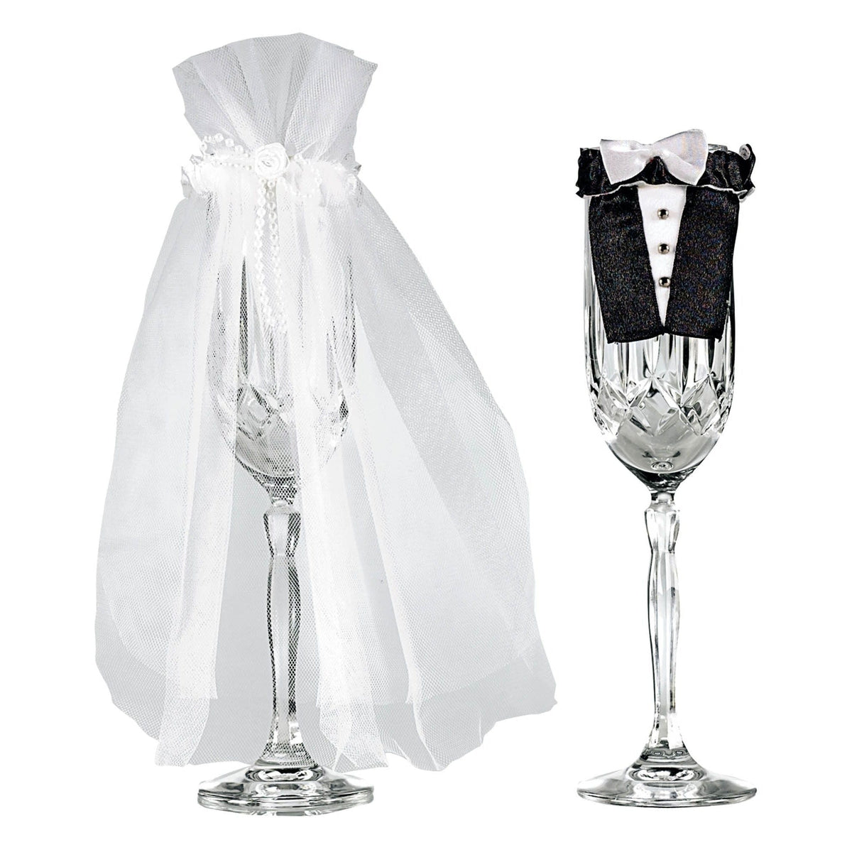Stemware - Black and White, Bride and Groom, Fabric, 9", 2 Piece