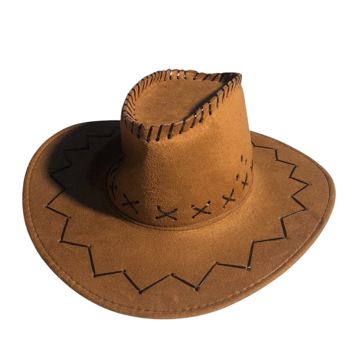 Adult's Rodeo Brown Leather Look Cowboy Hat