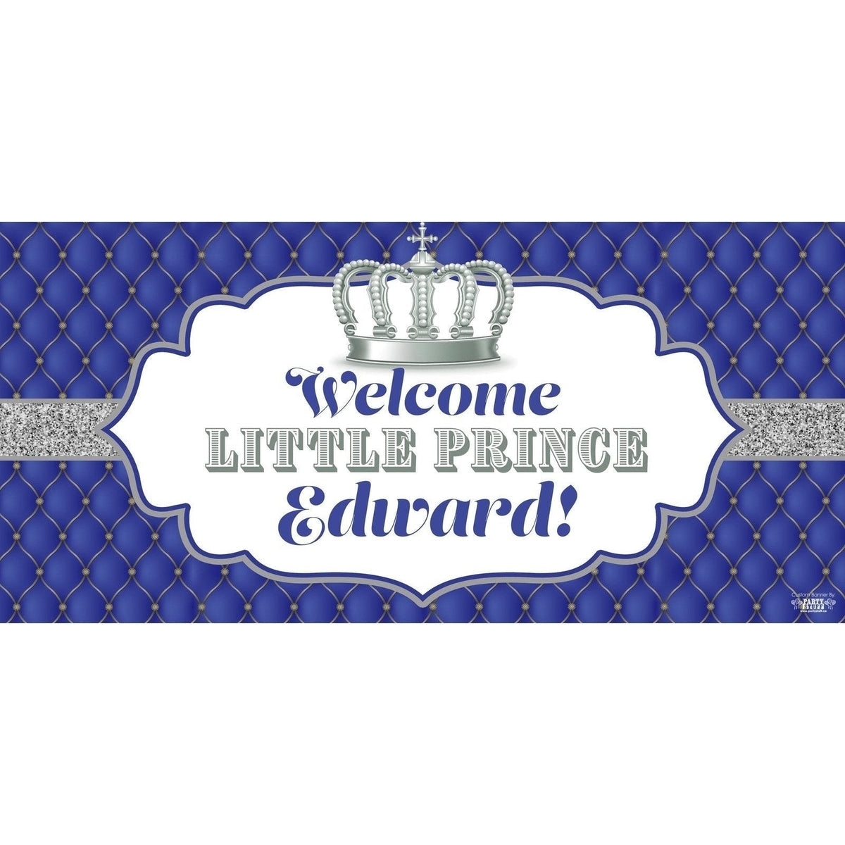 Banner - Custom Deluxe Baby Shower Blue & Silver Crown
