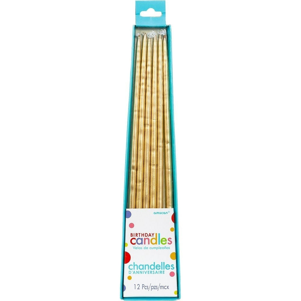 Thin Metallic Taper Candles - Gold