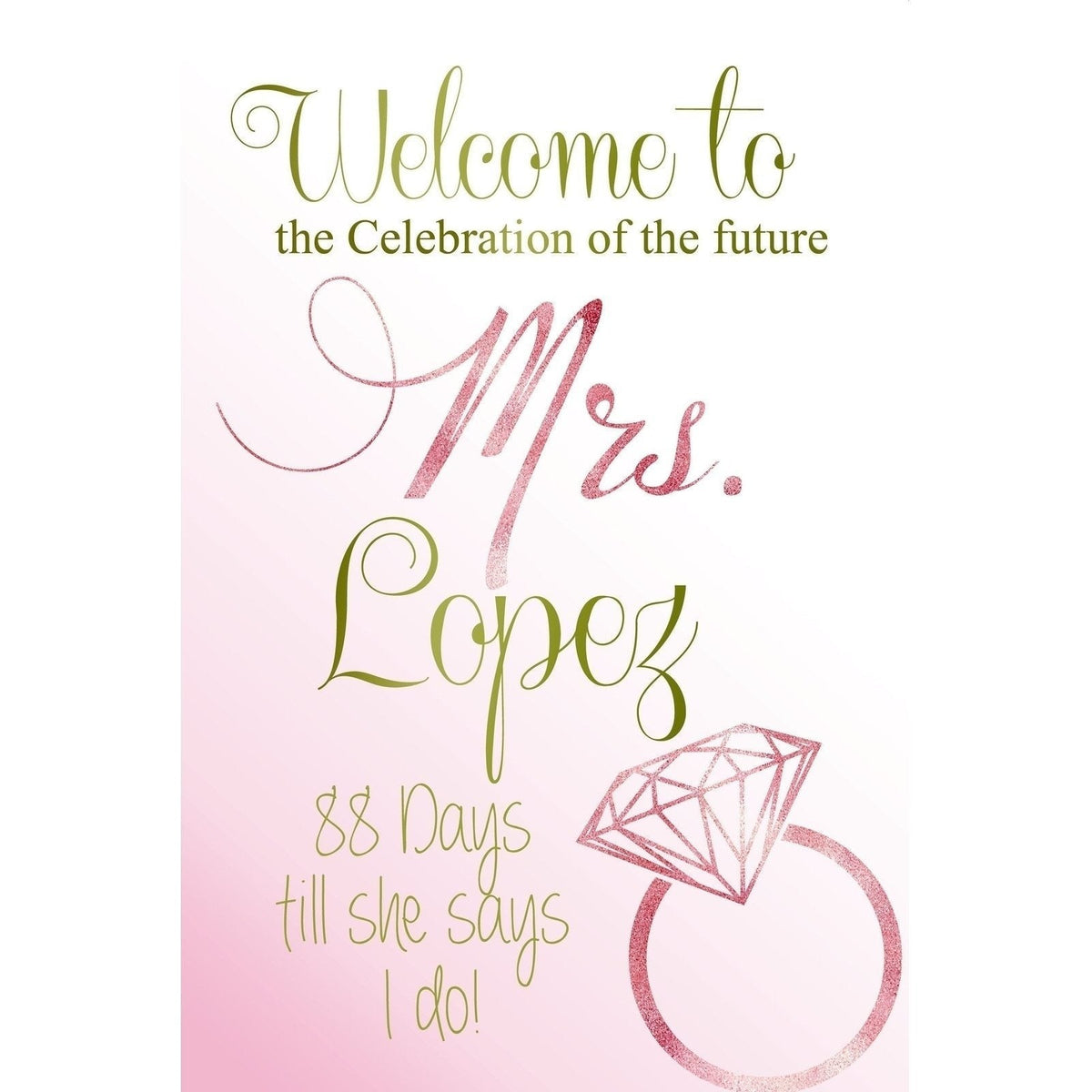 Customizable Yard Sign / Lawn Sign Welcome Bridal Shower Blush Diamond