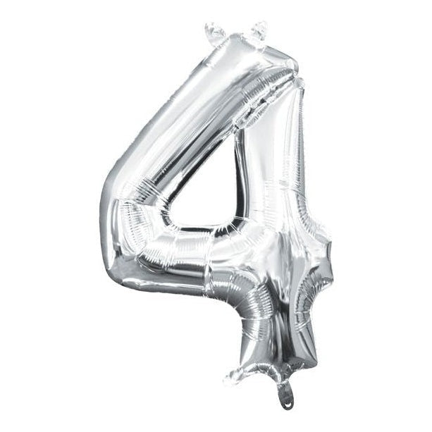 Foil Balloon - Mini Number Silver 4 16 Inch Air-Filled Only