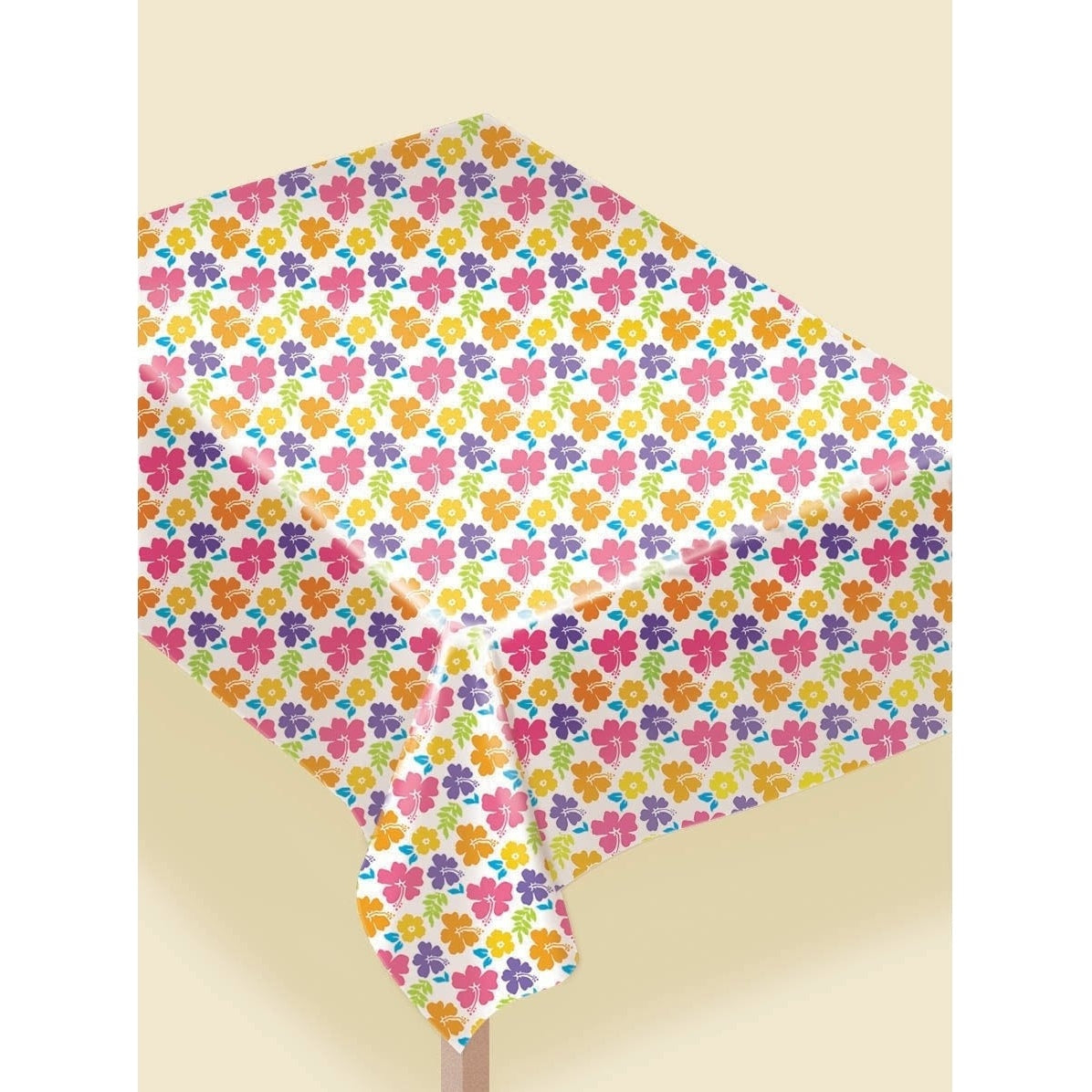 Hibiscus White Plastic Table Cover