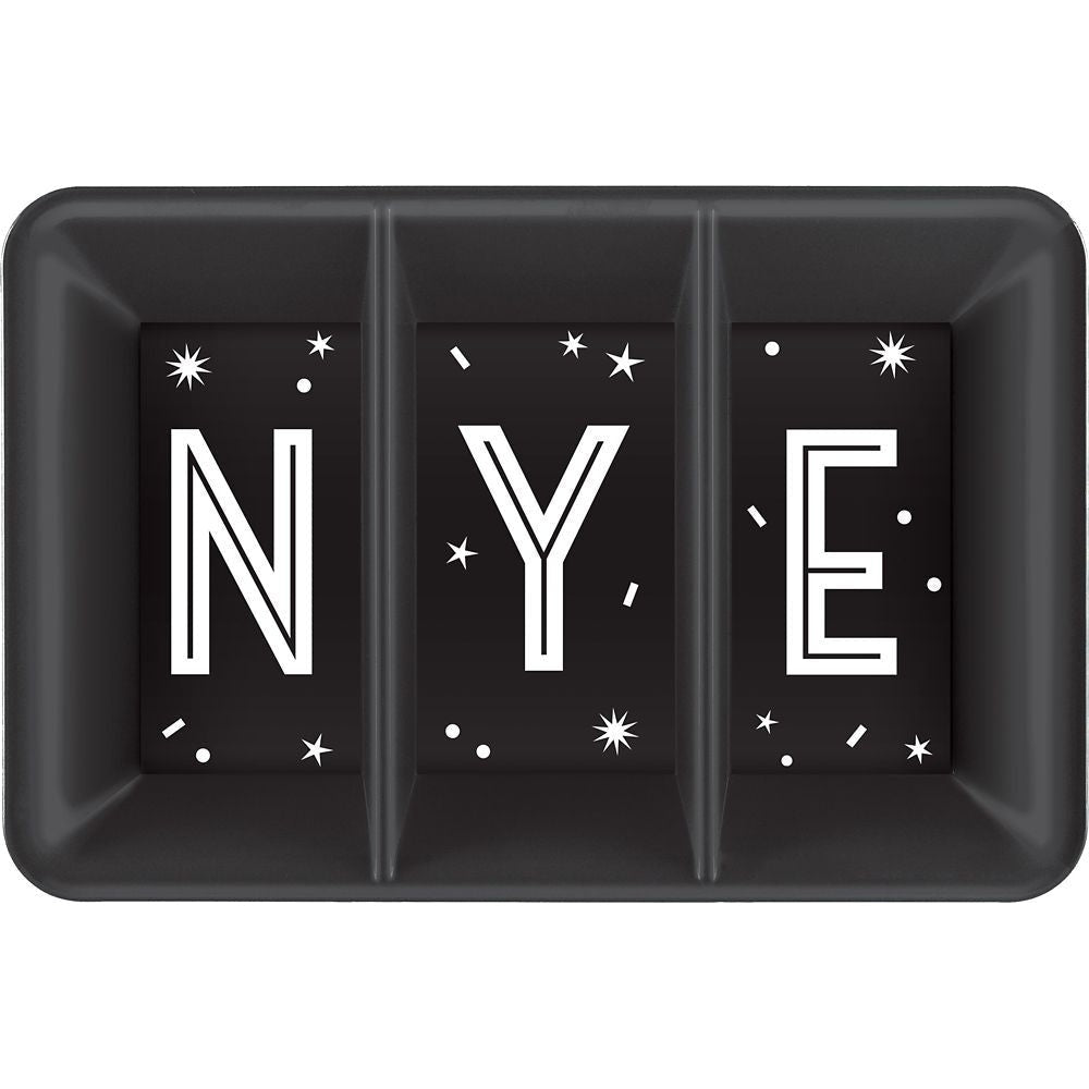 New Year's Eve Plastic Compartment Tray - Black, Silver, Gold