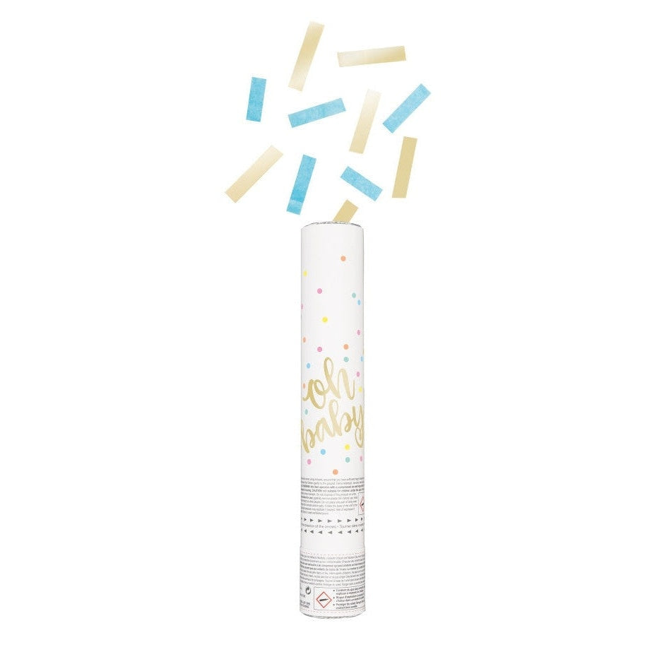 " Oh Baby" Blue And Gold Confetti Cannon