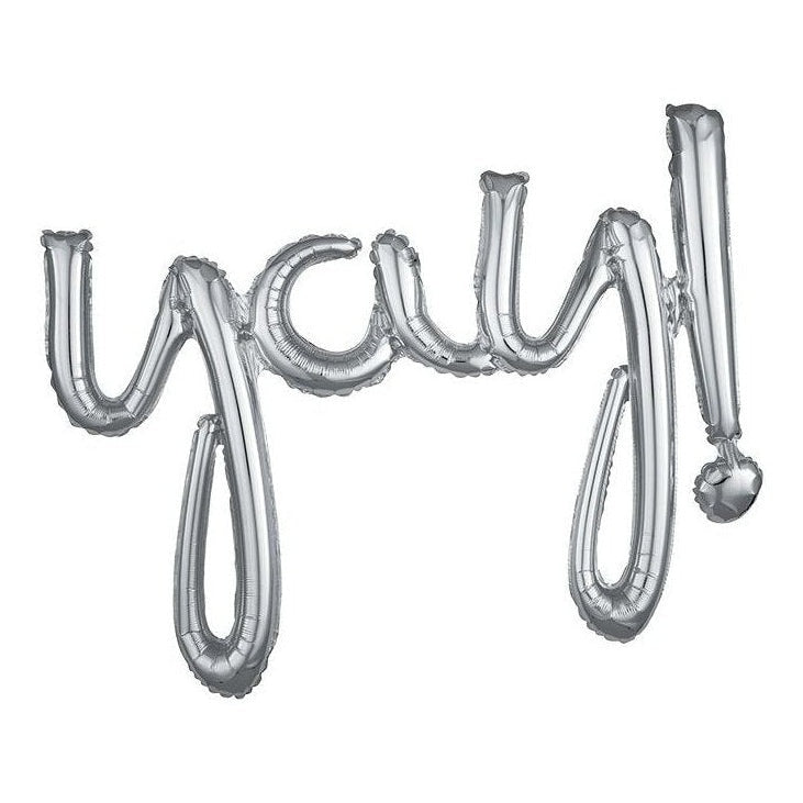 Super Shape Foil Balloon Script Yay Silver