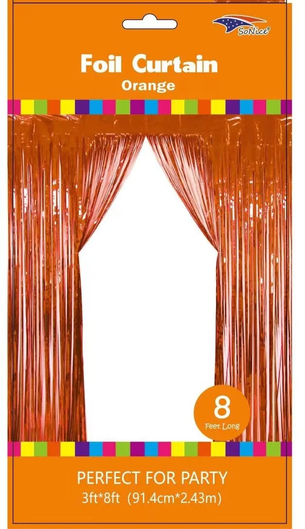 Orange Foil Backdrop Curtain 3'x8'