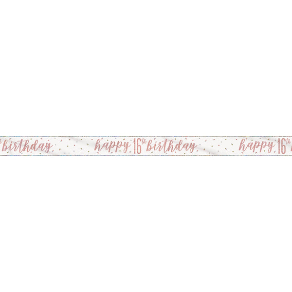 1 9' Glitz Rose Gold Foil Banner "Happy 16th Birthday"
