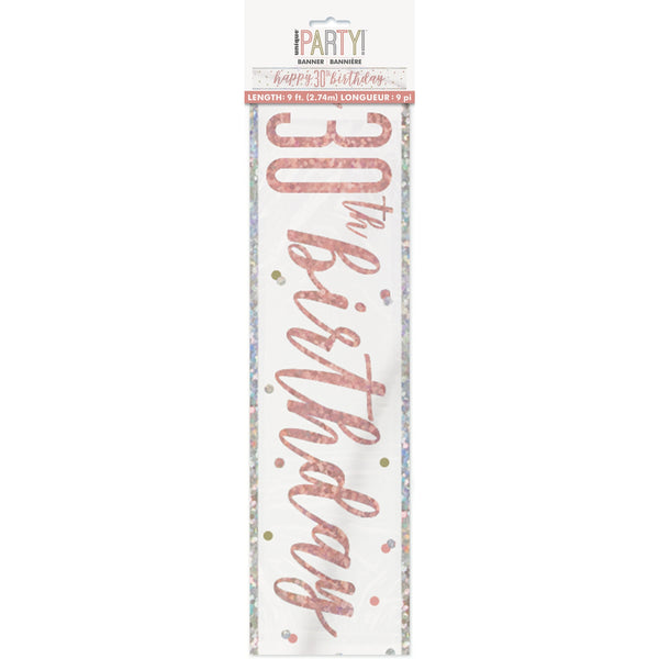 1 9' Glitz Rose Gold Foil Banner "Happy 30th Birthday"