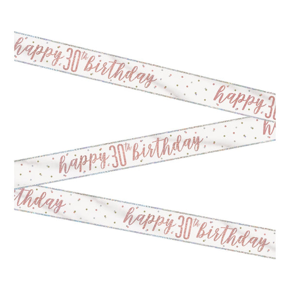 1 9' Glitz Rose Gold Foil Banner "Happy 30th Birthday"