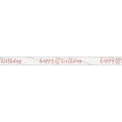 1 9' Glitz Rose Gold Foil Banner "Happy 40th Birthday"