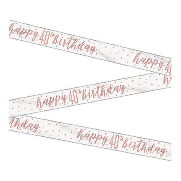 1 9' Glitz Rose Gold Foil Banner "Happy 40th Birthday"