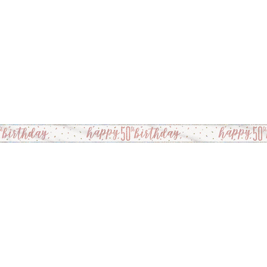 1 9' Glitz Rose Gold Foil Banner "Happy 50th Birthday"