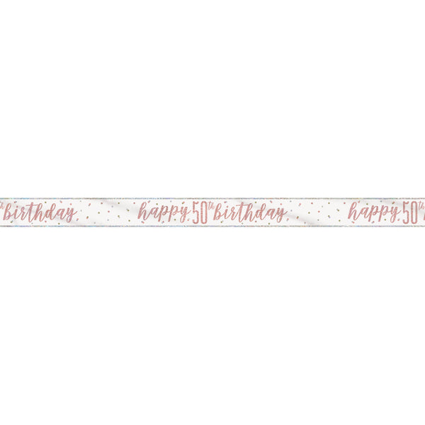 1 9' Glitz Rose Gold Foil Banner "Happy 50th Birthday"