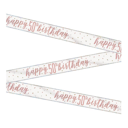 1 9' Glitz Rose Gold Foil Banner "Happy 50th Birthday"