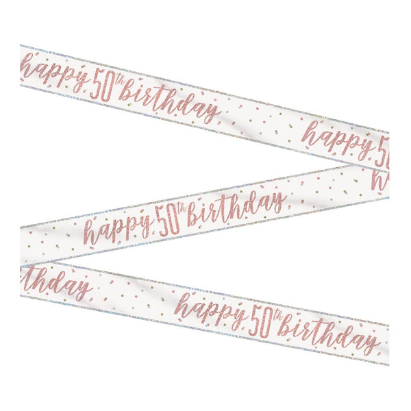 1 9' Glitz Rose Gold Foil Banner "Happy 50th Birthday"