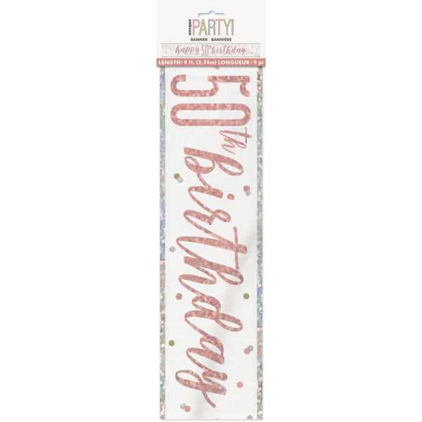 1 9' Glitz Rose Gold Foil Banner "Happy 50th Birthday"