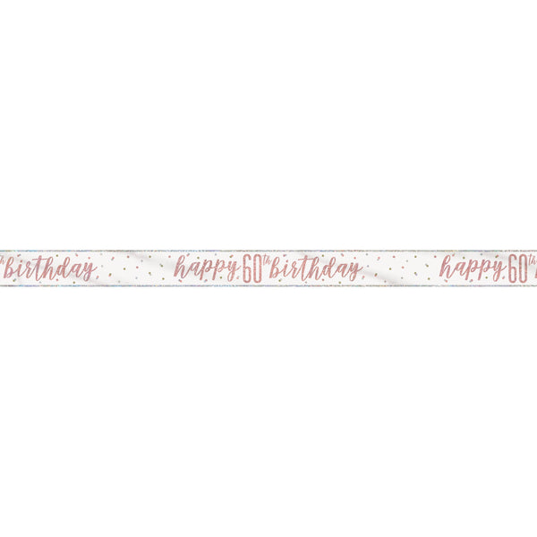 1 9' Glitz Rose Gold Foil Banner "Happy 60th Birthday"