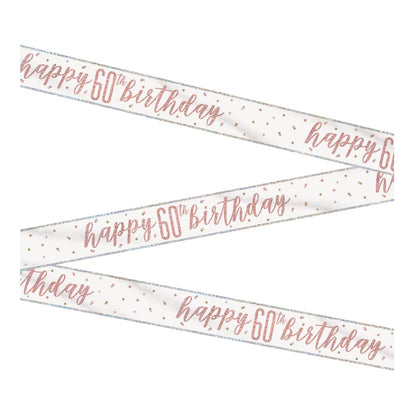 1 9' Glitz Rose Gold Foil Banner "Happy 60th Birthday"