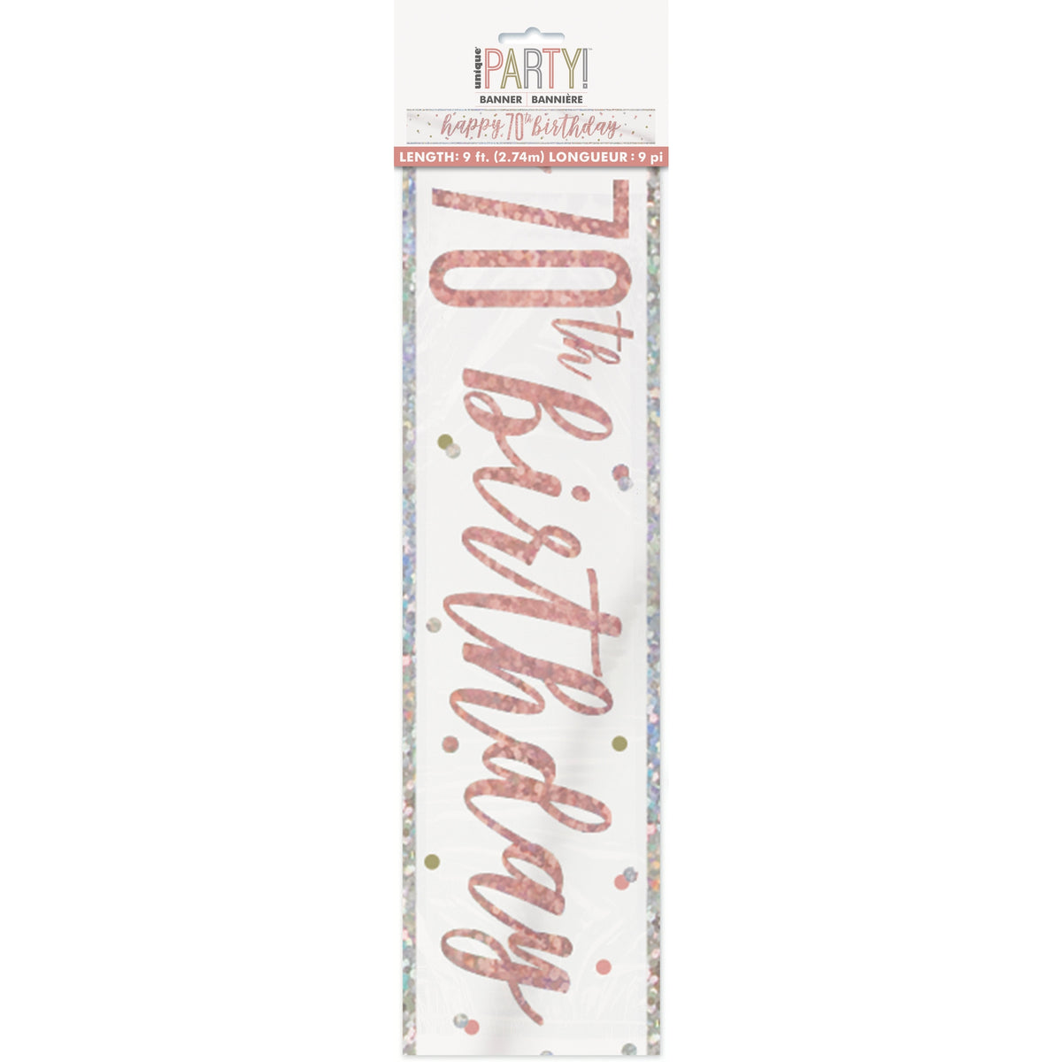 1 9' Glitz Rose Gold Foil Banner "Happy 70th Birthday"