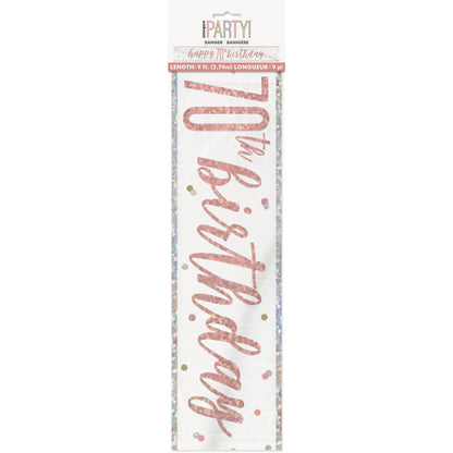 1 9' Glitz Rose Gold Foil Banner "Happy 70th Birthday"