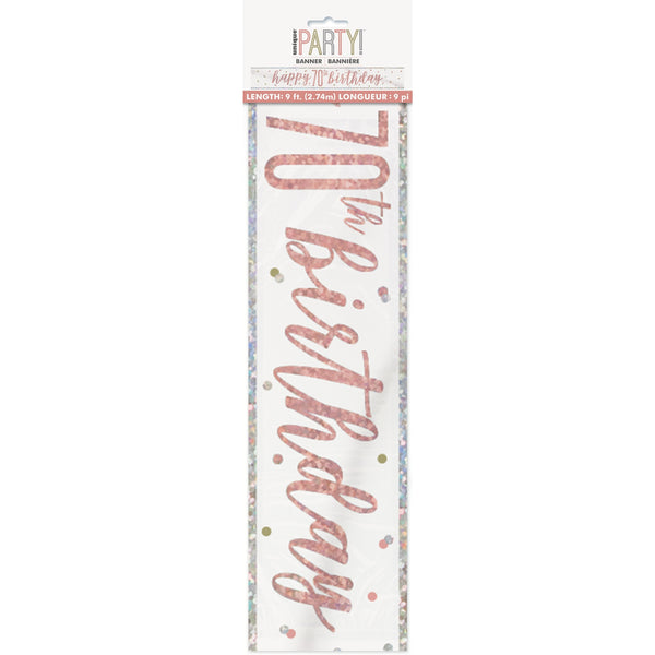 1 9' Glitz Rose Gold Foil Banner "Happy 70th Birthday"