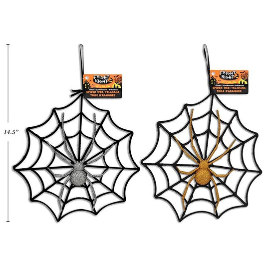 11in Glitter Spider Web with Hanger Assorted Colors