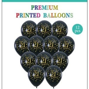 12 Happy 21st Birthday Black & Gold Balloons