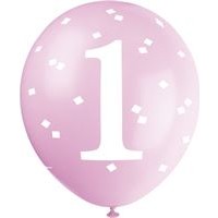 12" Pink Gingham 1st Birthday Balloons, 5 Count