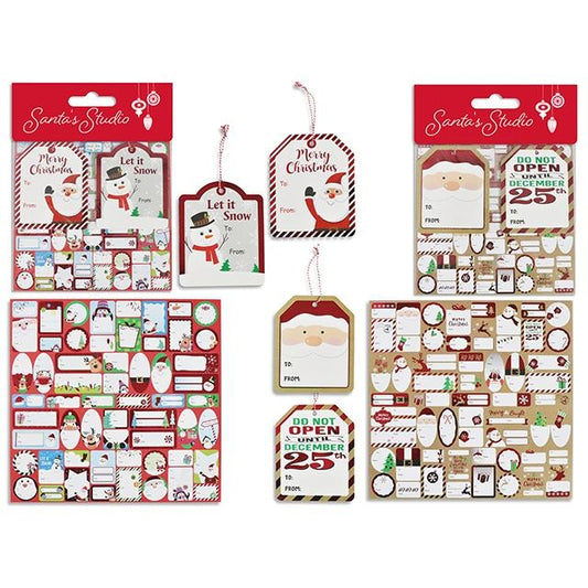 124 Pack Christmas Foil Hot Stamp Gift Tags. Includes 8 Die-Cut Tags and 1 Sheet with 116 Label Tags