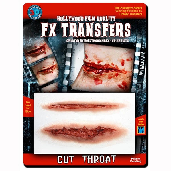 3D F/X Latex Transfers Cut Throat Costume Prosthetic