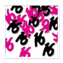 16th Birthday Black & Pink Confetti