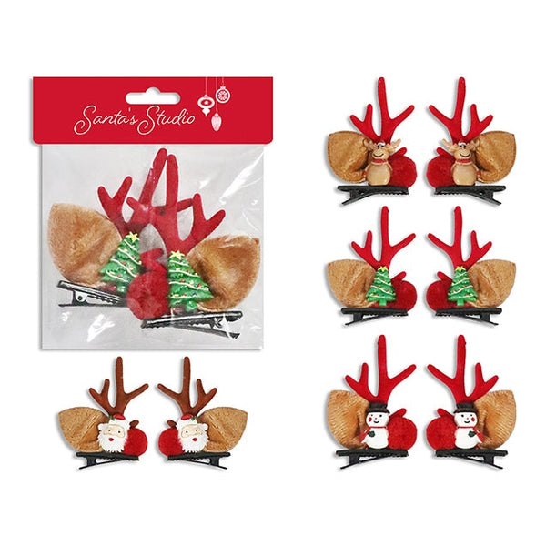 2 Pack Christmas Reindeer Hair Clips, 1 Set Per