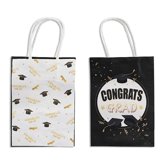 2 Pack Graduation White Kraft Gift Bags with Twisted Paper Handle. 2 Assorted per Pack.