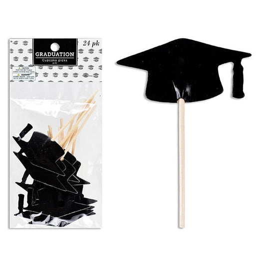 24 Pack Graduation Cap Bamboo Cocktail Picks.