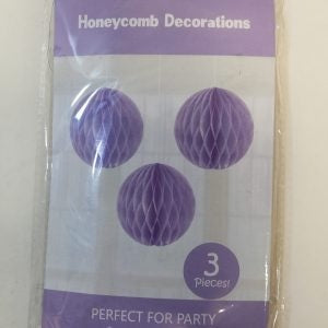 3 Lavender Honeycomb Decorations