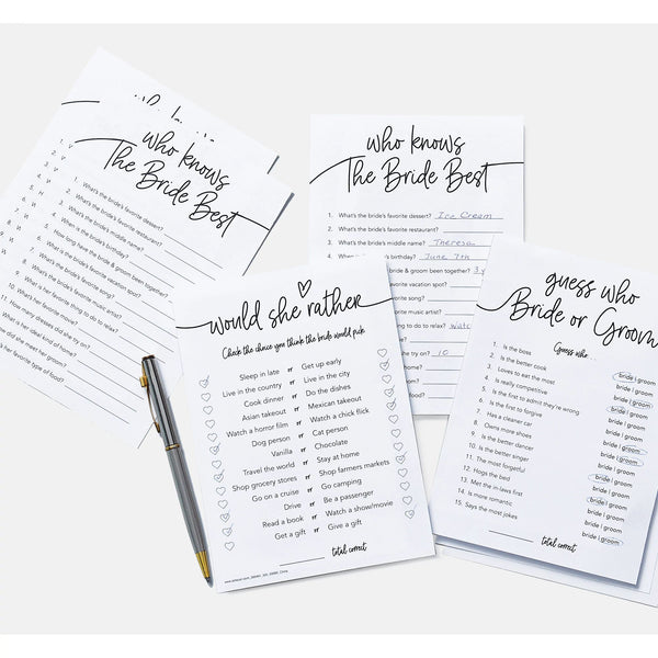 Bridal Shower Games, Including 3 Games: Who Knows the Bride Best, Would She Rather & Bride or Groom