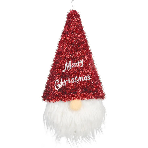 3D Santa Gnome Hat Tinsel Hanging Decoration - 15 1/4" x 9 1/2" - Red And White - 1 Pc