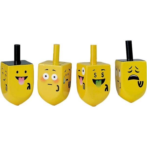 4 Hand-Painted Wood Dreidels with Emojis