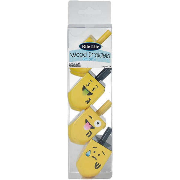4 Hand-Painted Wood Dreidels with Emojis